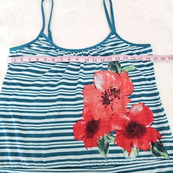 Route 66 Striped Floral Tank Top Size XL Blue White Red FlowerStylish - Picture 6 of 6